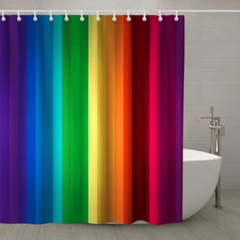 Colorful Shower Curtain Rainbow Stripe Theme Cloth Fabric Bathroom Decor Sets with Hooks Waterproof Washable Blue Red and Yellow (70W×80L)