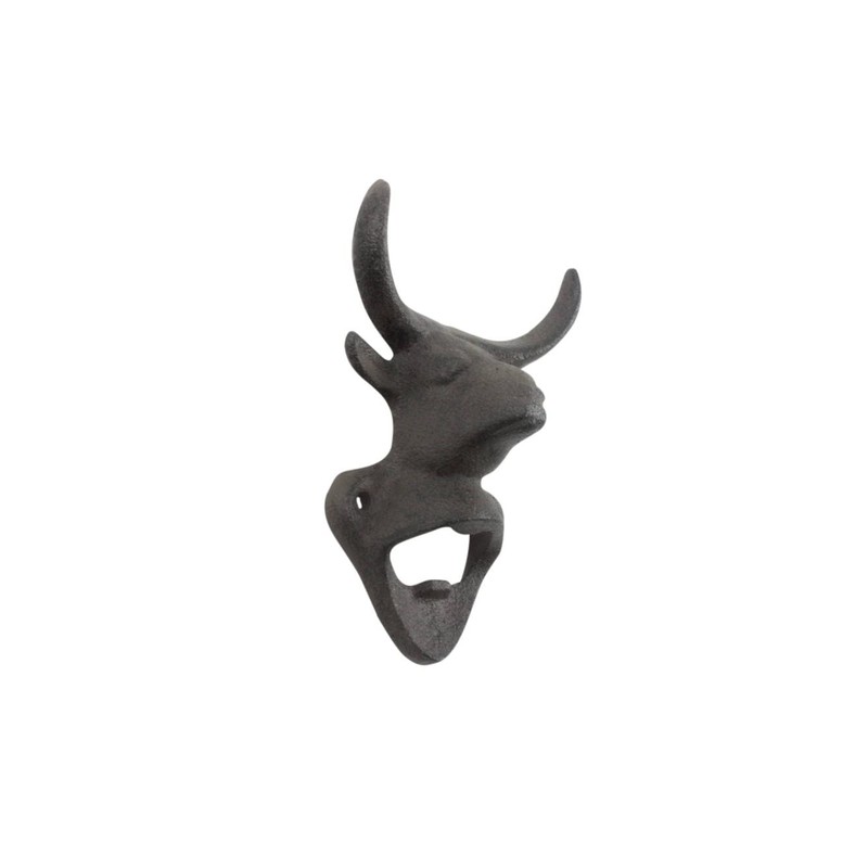 Handcrafted Nautical Decor Cast Iron Bull Head Wall Mounted Bottle