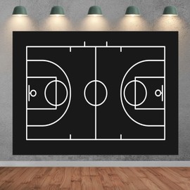 SADFA 7x5ft Basketball Court Backdrop Black Background White Lines Sport Game Photography Boy Birthday Party Decoration Banner Photo Booth Props