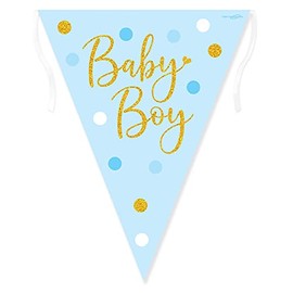 Oaktree 632516 Party Bunting Sparkling Baby Boy Dots Holographic 11 flags 3.9m