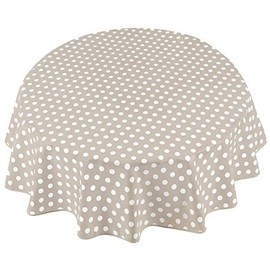 Home Direct Round Oilcloth PVC Wipe Clean Tablecloth Table Cover 160cm 62" Polka Dot Beige Grey