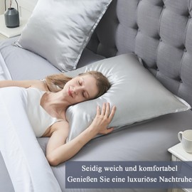 Vielit Set of 2 Satin Pillowcases, 80 x 80 cm, Light Grey, Soft as Silk Pillowcases, Better Care Than Silk Pillowcases, for Hair and Skin