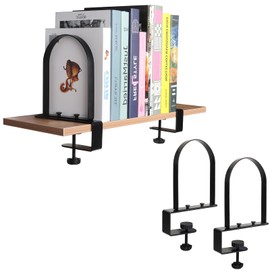 WOMACO Book Ends for Heavy Books, Heavy Duty Bookend for Shelves, Super Steady Clamp-On Non-Skid Metal Book Shelves Holders Stoppers for CDs, Vinyl Records (Black, 2 pcs)