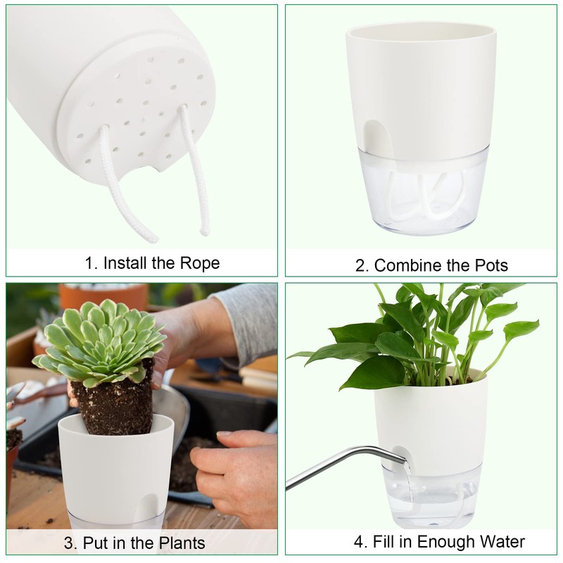 ShineMe Self Watering Pots, 5 Pack Self Watering Planters for
