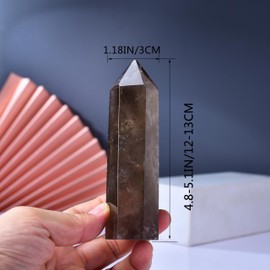 WUYOUSHI 1Pc Large Smoky Quartz Wands / 4.8"-5.11" (12-13cm),Natural Healing Crystal Tower / 6 Faceted Chakra Crystal Point Reiki Meditation Therapy