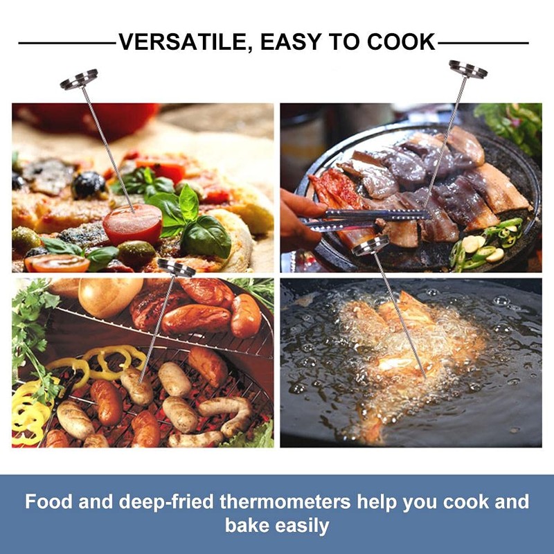 Oil thermometer with stainless steel probe, grill indicator for roasting,