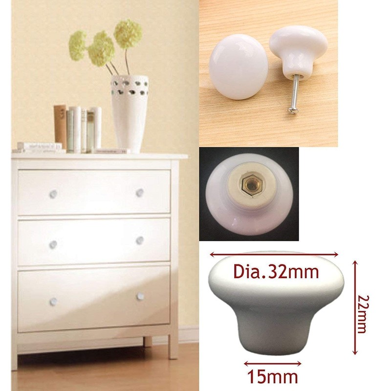 OctinPris 20x White Door Knob Cabinet Retro Round Ceramic Drawer