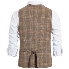 RONGKIM - Chaleco de tweed de espiga para hombre, informal, de mezcla de lana, chaleco de vestir formal para bodas, fiestas, Caqui, XX-Large