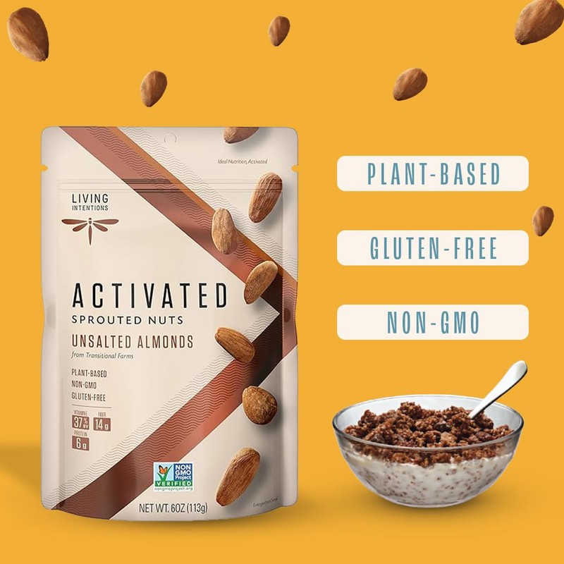 Living Intentions Activated Sprouted Nuts, Unsalted Almonds, Gluten Free, Vegan,