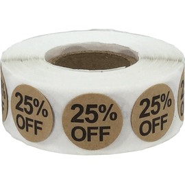 Natural Kraft 25% Percent Off Stickers for Retail 0.75 Inch 500 Adhesive Labels