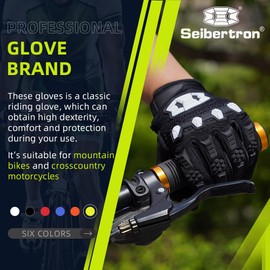 Seibertron Unisex MX ATV MTB Racing Gloves - Full Finger Touchscreen Glove for Mountain Biking and Motocross Black L