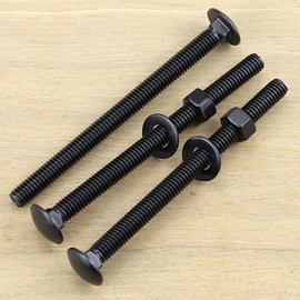 5/16-18 x 5" (8 Sets) Carriage Bolts Black, 304 (18/8) Stainless Steel Carriage Screws with Hex Nuts and Flat Washers, Square Neck Round Dome Head, Coarse Thread