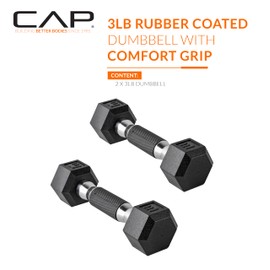 CAP Barbell Coated Dumbbell Weights with Padded Grip, Pair, 3 LBS