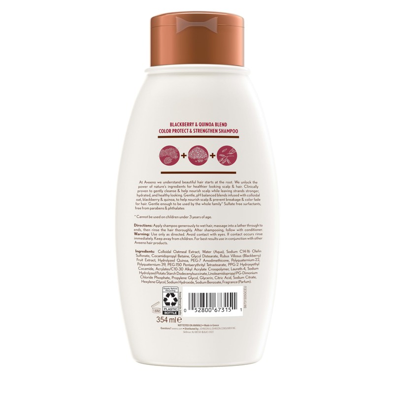 OGX Aveeno Color Protect Strengthen+ Blackberry Quinoa Shampoo, Fresh, 12