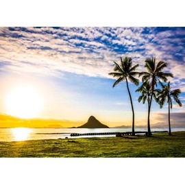 Painting Wallpaper Poster (Removable Self-stick) Hawaii Oahu Island in the bad and tyainamanzu・hatto (morikoi) kahana Island Ocean Mountain Character Black HWI – 031 a2 (A2 edition 594 mm × 420 mm) For Architectural Wallpaper + Weather Resistant Paint