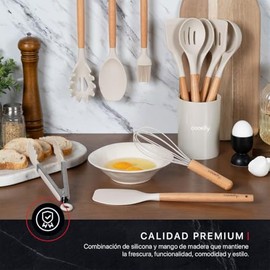 Cookify Juego de Utensilios de Cocina Silicona y Madera 12 Piezas Marfil