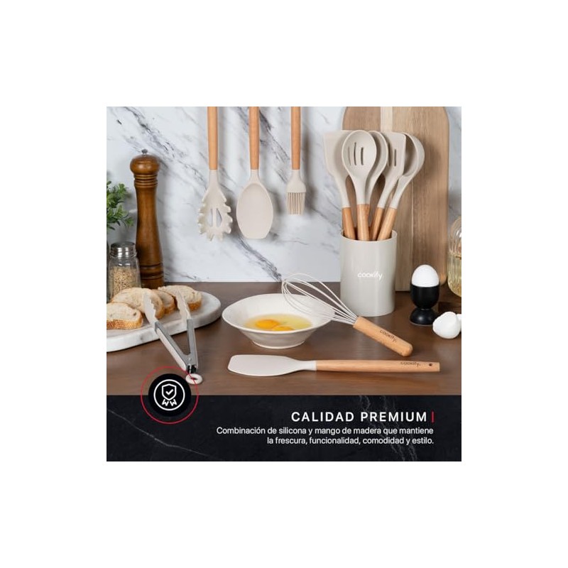 Cookify Juego de Utensilios de Cocina Silicona y Madera 12