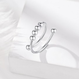 INFUSEU Anti-Stress Ring, Fidget Anxiety Ring, Adjustable Bead, Adjustable Spinner, Worry Jewellery, Anxiety Ring, Gift for Women, Ladies, Girls, Stainless Steel