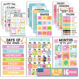 Hadley Designs 16 Educational Posters for Toddlers 1-3 - Learning Poster for Kids Ages 3-5, Alphabet Chart Playroom Homeschool Daycare & Classroom Decor, Kindergarten & Preschool Classroom Must Haves