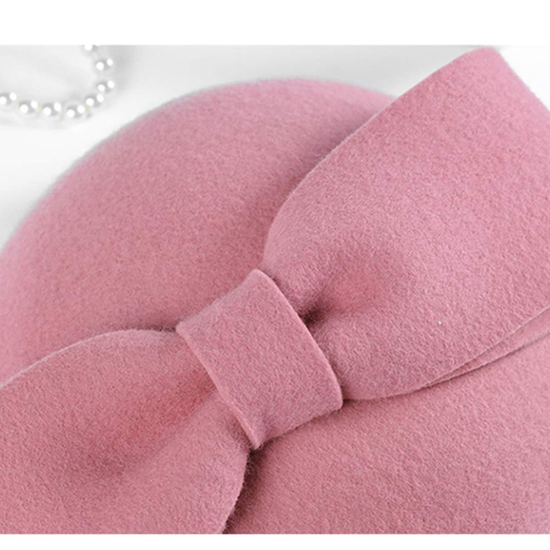 F FADVES Wool Felt Fascinator Winter Women Pillbox Hat Bowknot