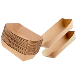 JUST-BUY Paper Hot Dog Food Trays 7'' - 2 lb. Kraft, Heavy Duty, Grease Resistant, Disposable, Recyclable, Biodegradable, Made in USA 50 pcs.