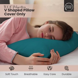 Rohi Teal V Shaped Pillowcase – Soft & Breathable V Pillow Cover – Hypoallergenic Easy Care Triangle Pillow Case – Envelope Closure – Back Support Orthopaedic Nursing V Pillow Cases Covers Only (Teal)