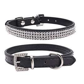Serijoars Puppy Collar Cute Dazzling Sparkling Elegant Fancy PU Leather Bling Rhinestone Crystal Jeweled Pet Cat Dog Collar (XS, Black)