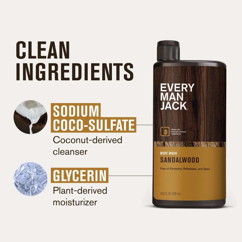 Every Man Jack Sandalwood Hydrating Mens Body Wash For All