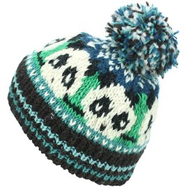 LOUDelephant Wool Knit Bobble Beanie Hat - Panda - Green Teal