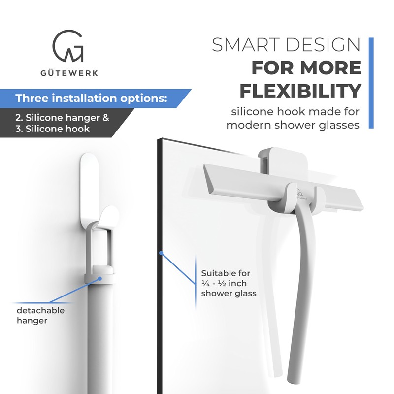 GÜTEWERK Shower Squeegee for Glass Doors, Silicone Window Squeegee, Bathroom