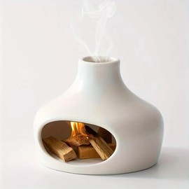 Peakloong Elegant Ceramic Burner with Chimney - Perfect for Meditation, Yoga, and Aromatherapy - Decor Gift White
