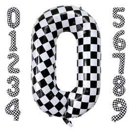 Checkered Number 0 Balloons 40 Inch Giant Race Car Checkered 0 Balloons for Racing Car Checkered Birthday Party Supplies