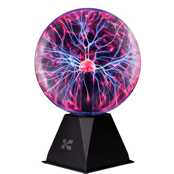 Katzco 8 Inch Plasma Ball - Static Electricity in a Vacuum Pressurized Glass Globe - Nebula Thunder Lightning, Plug-in - for Parties, Decorations, Prop, Home, STEM