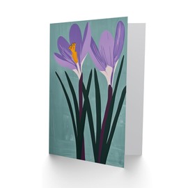 Artery8 Greeting Card Two Purple Crocus Flowers Painting Simple Floral For Her Woman Birthday Card