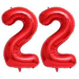 Red 22 Number Balloons, 40 Inch Giant Number 22 Balloons Foil Mylar Helium Red Number Balloons for 22th Birthday Party Supplies Anniversary Event Celebration Decorations