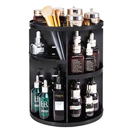 seinlife 360 Rotating Makeup Organizer,DIY Adjustable Spinning Holder,Foldable Cosmetic Storage Display box,Large Capacity Make up Caddy Shelf,Fits Countertop Vanity and Bathroom (BLACK)