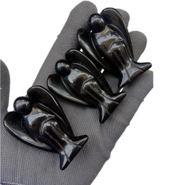 Sunshcat Natural Black Obsidian Healing Crystal Prayer Guardian Angel Statue,2 Inchs Carving Pocket Palm Crystals and Healing Stones Figurines Decoration