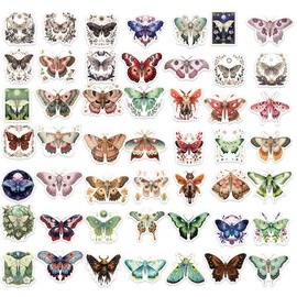 Pigbit Vintage Moth Nature Stickers - 50Pcs Vinyl Waterproof Aesthetic Luna Moth Insects Stickers for Water Bottle,Laptop, Scrapbooks,Tumblers