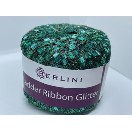 Berlini Ladder Ribbon Glitter Yarn - 50 Grams (1.75 Ounces), 142 Yards #131 Green Tourmaline - Greens with Gold Metallic Accent