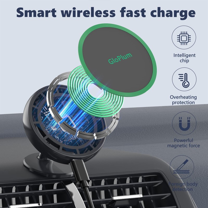 Magnetic Wireless Car Charger Mount Compatible with Magsafe iPhone 15/