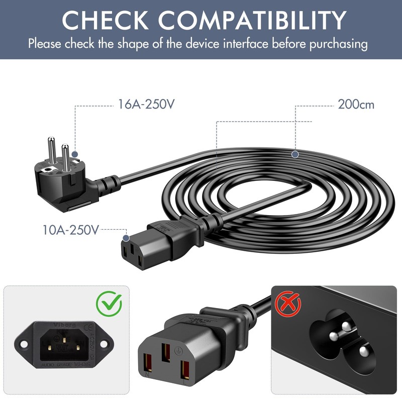 IEC Power Cable 2 m PC Power Cable Power Cable