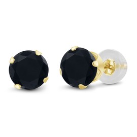 Gem Stone King 14K Yellow Gold Onyx Stud Earrings For Women (0.92 Cttw, Gemstone Birthstone,