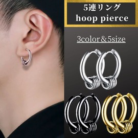 swars Earrings, 5 Rows of Rings, Men's, Women's, Hoop Rings, Hypoallergenic Metal, Binaural Set, Stainless Steel, No Gemstone