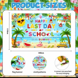 AIBIIN Happy Last Day of School Summer Graduation Backdrop End of School Year Theme Backdrop Hello Summer Beach Theme Preschool Kindergarten Graduation Party Decoration 6x3.6ft
