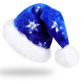 Forhome Christmas Hat for Adults, Snowflake Christmas Hat, Cuddly Soft Christmas Hat, Blue Christmas Hat for Christmas, New Year, Christmas New Year Gift