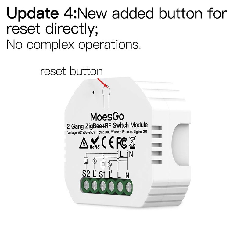 MoesGo ZigBee MESH Smart Alexa Lichtschalter Unterputz Funk Relais, Wireless