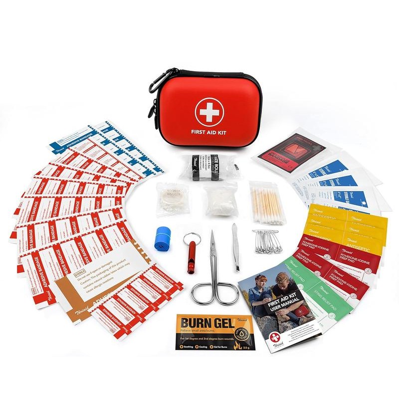 Mini First Aid Kit, 100 Pieces Water-Resistant Hard Shell Small