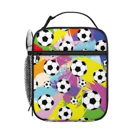 Soccer Lunch Box Insulated Lunch Bag for Women Men Reusable Cooler Tote Bag With Front Pocket for Work,Picnic,Travel,Camping