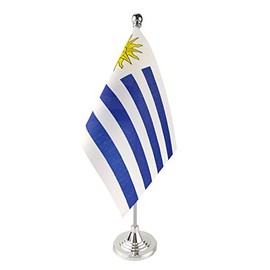 GentleGirl.USA Uruguay Table Flag, Stick Small Mini Uruguayan Flag Office Table Flag on Stand with Stand Base, International Festival Decoration,Uruguays Theme Party Decoration,Home Desk Decoration