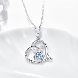 PRAYMOS Animal Necklace Turtle/Flamingo/Shark Opal Abalone Pendant 925 Sterling Silver Chain Gifts for Women Girls, Sterling Silver